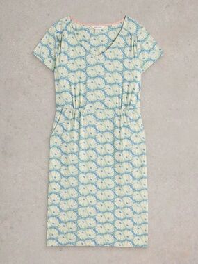 White Stuff Folk Print Jersey Dress Petite 12 Casual Artsy Summer Comfort
